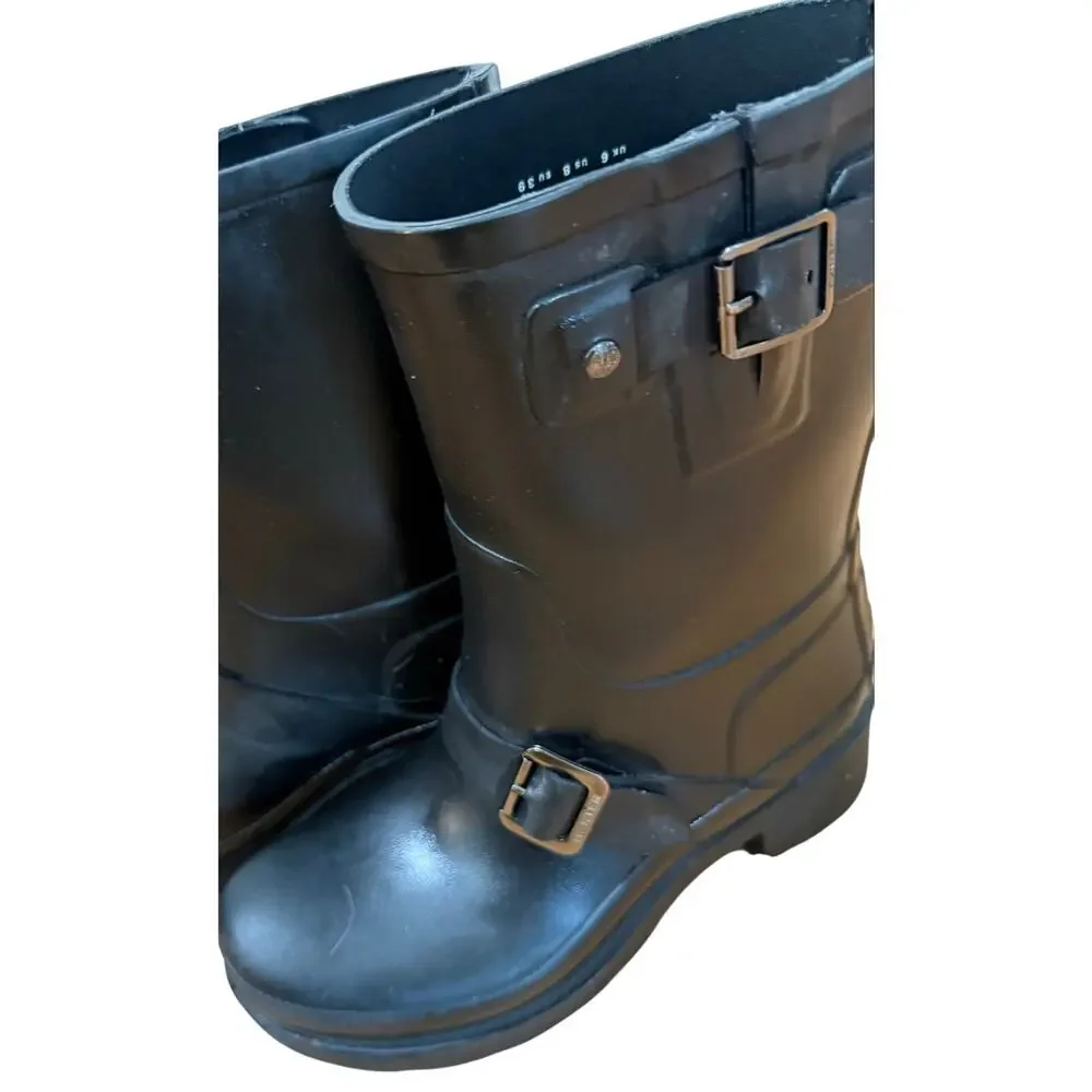 Hunter Women's Original Short Rubber Biker Black Matte Rain Boots 8 NWOT